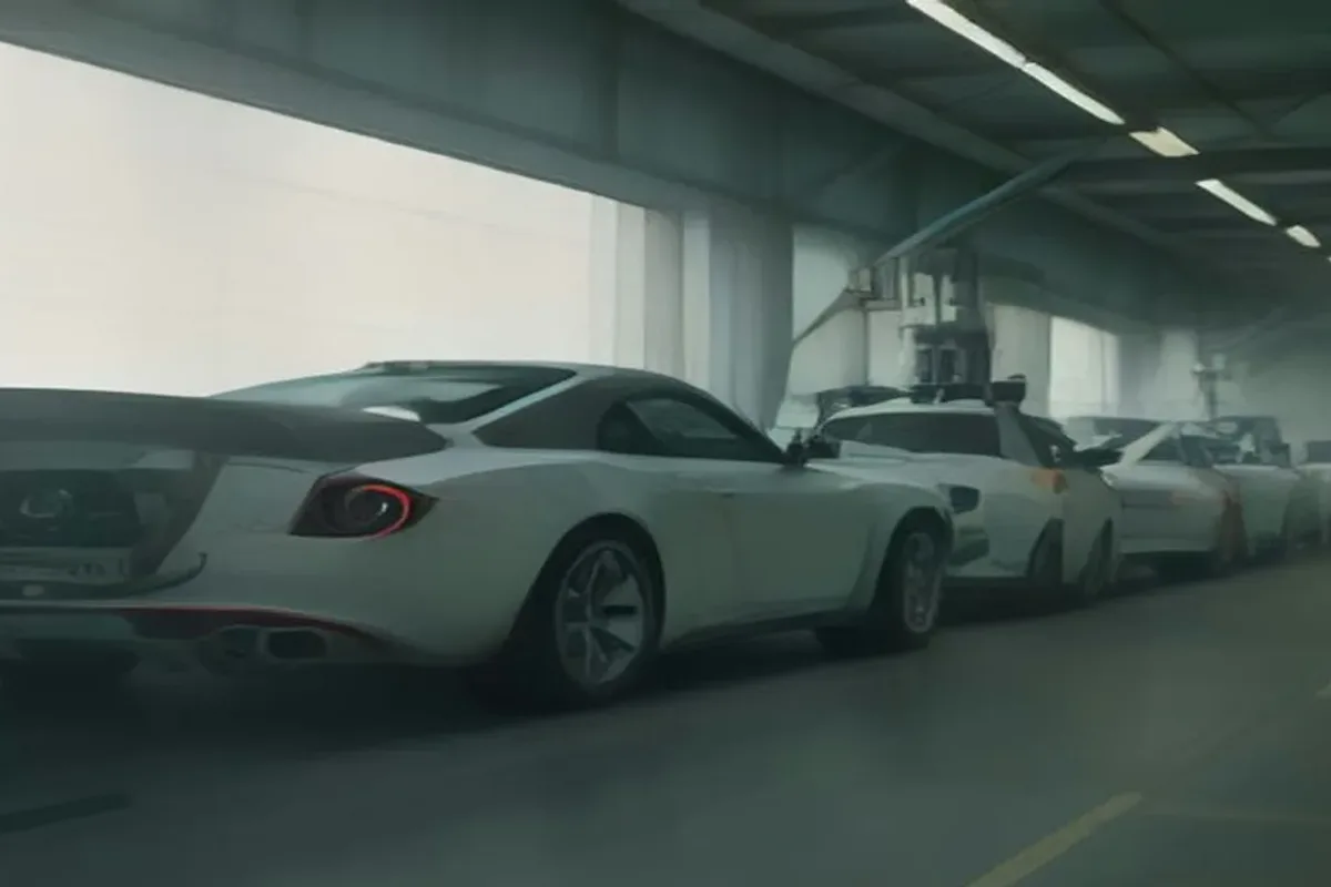 New cars lined up inside a modern automotive facility