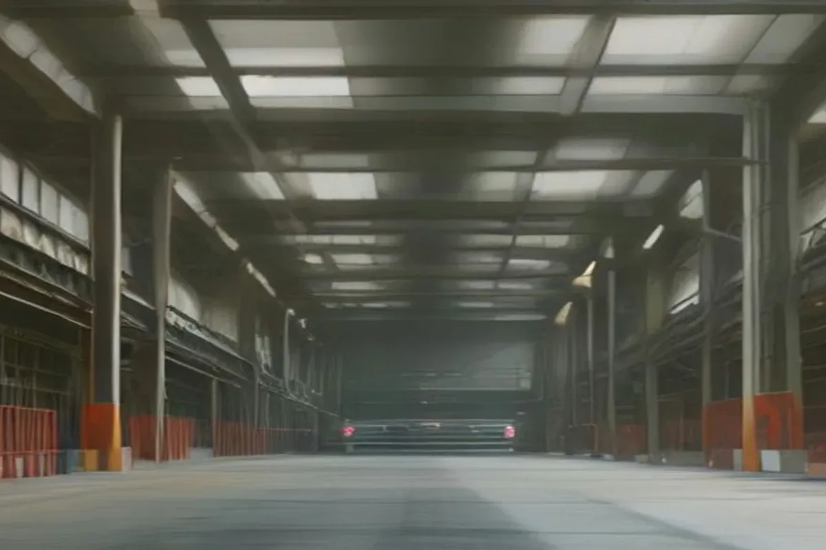 Automated production line inside a large vehicle plant