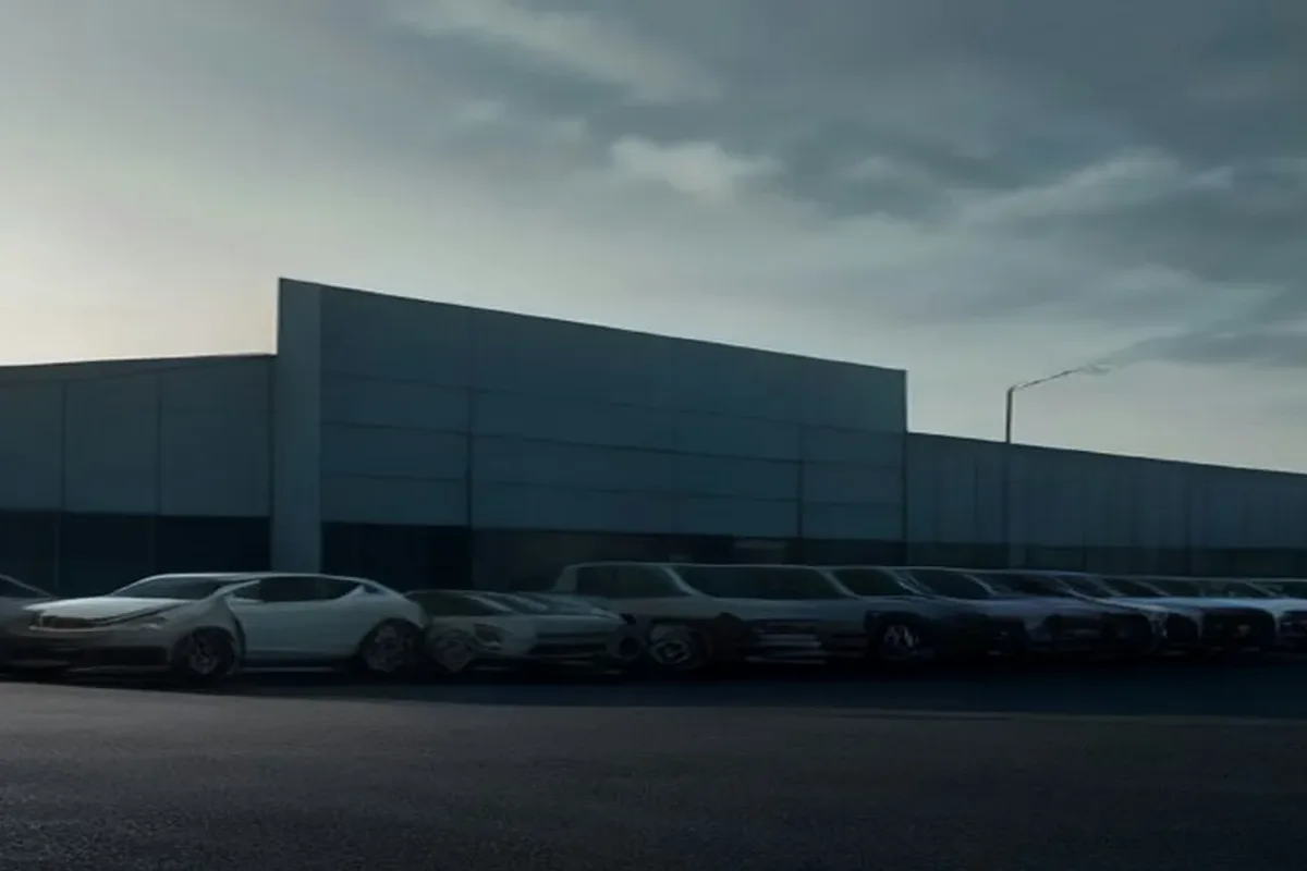 Modern car factory and vehicle storage yard