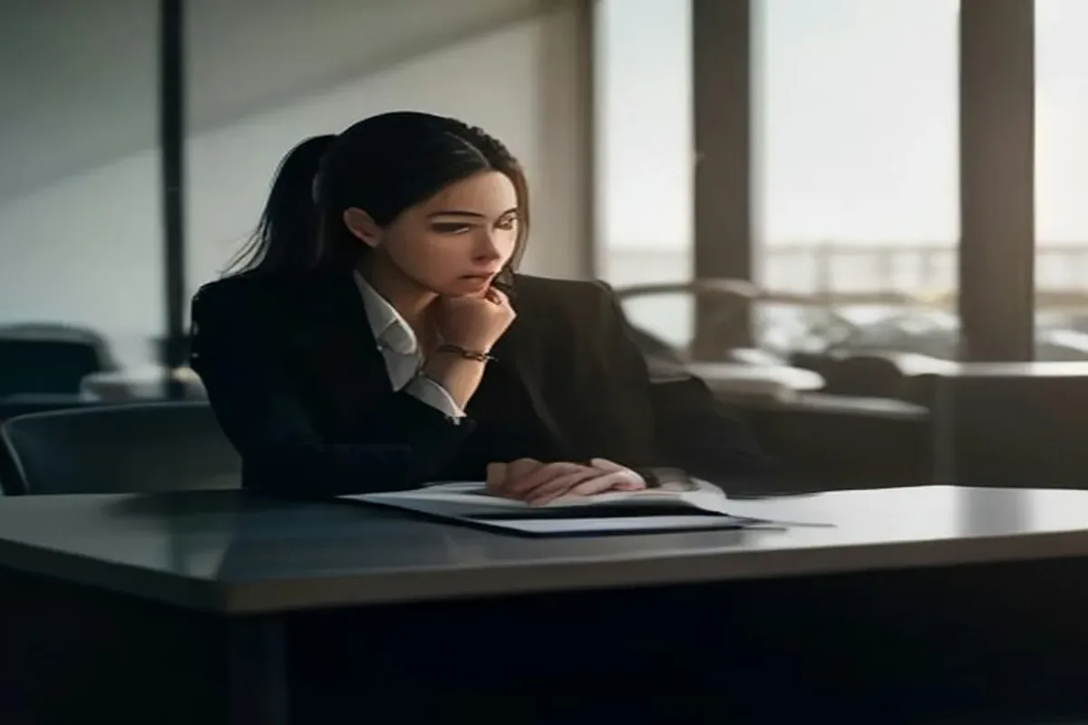 Car buyer reviewing a financing contract at a dealership desk