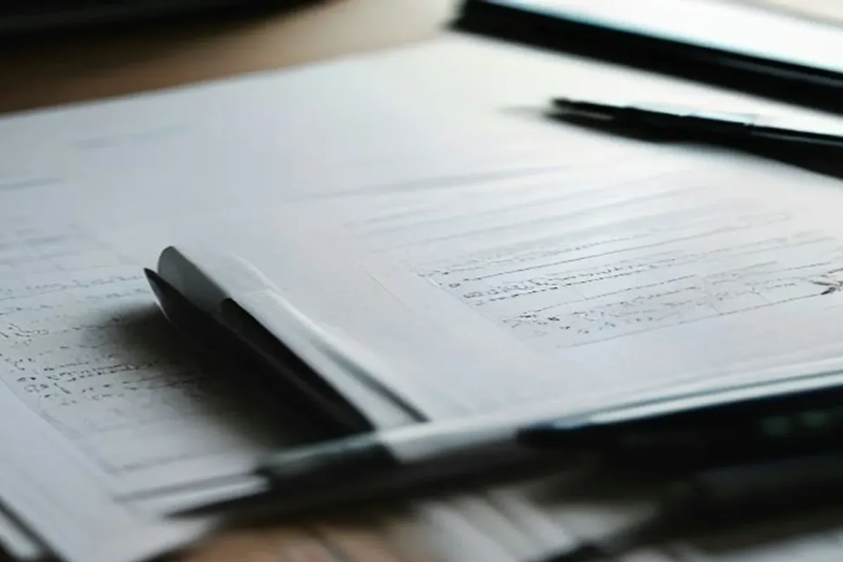 Close-up of a loan agreement and pen on a desk