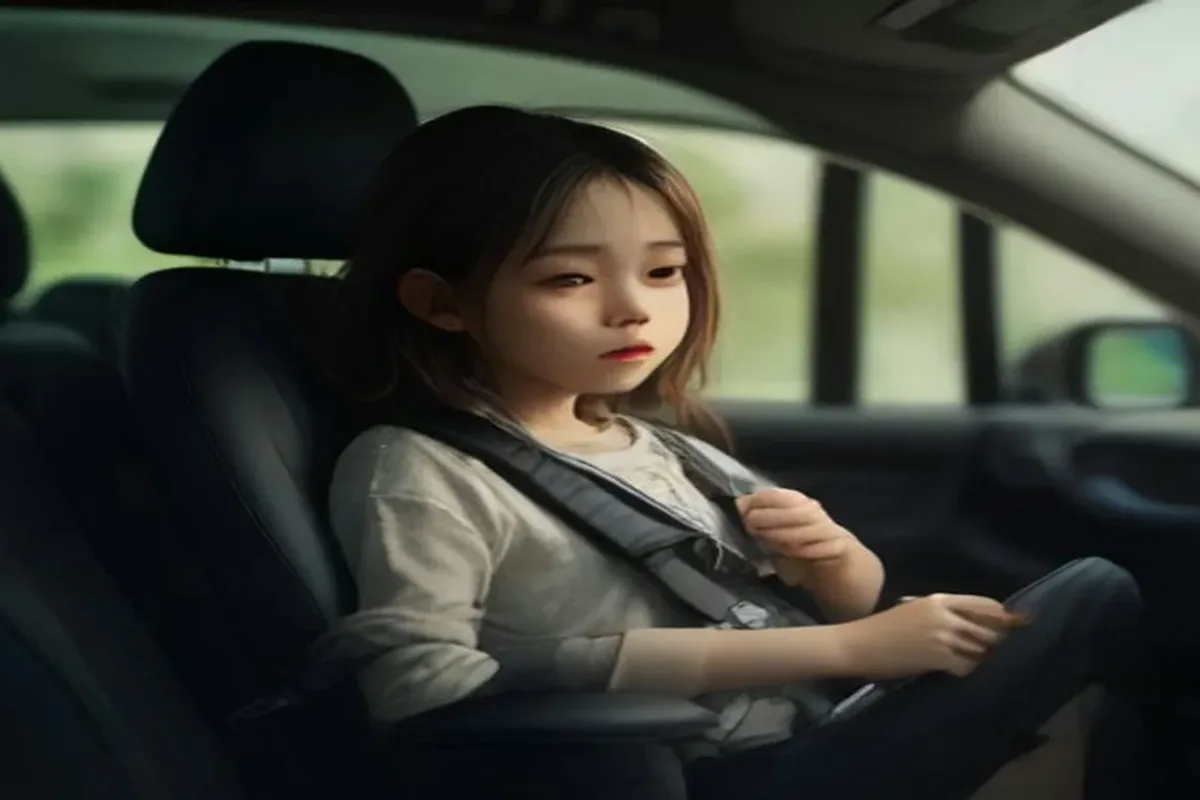 Child secured in a car seat in the back seat of a family SUV