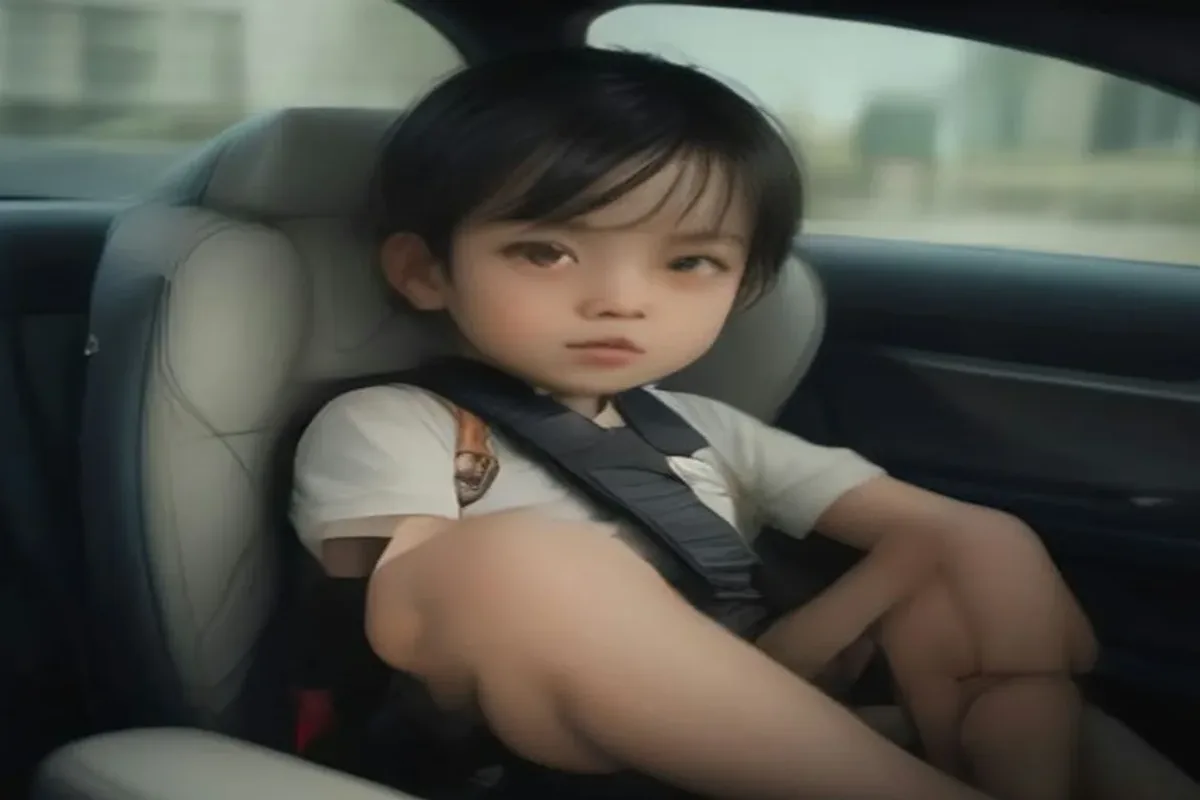 Child sitting in a forward-facing car seat