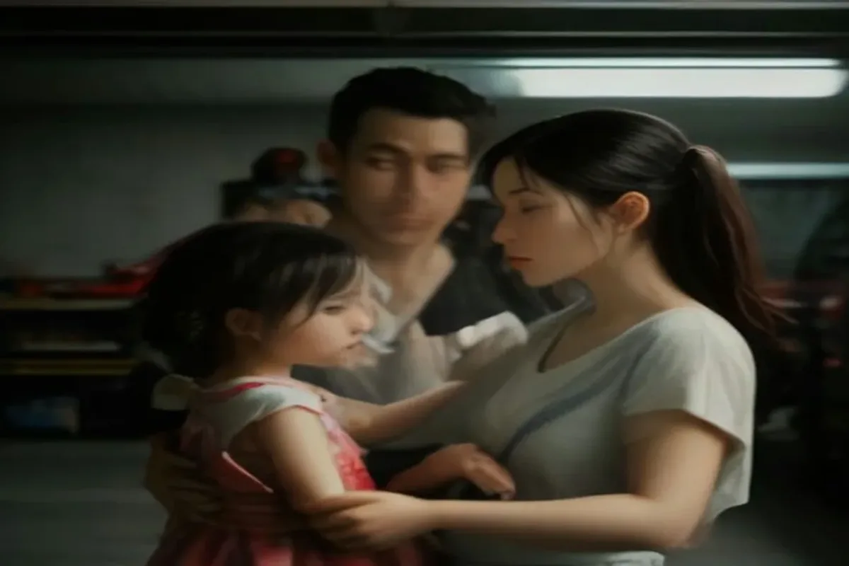 Family checking a child car seat in a vehicle