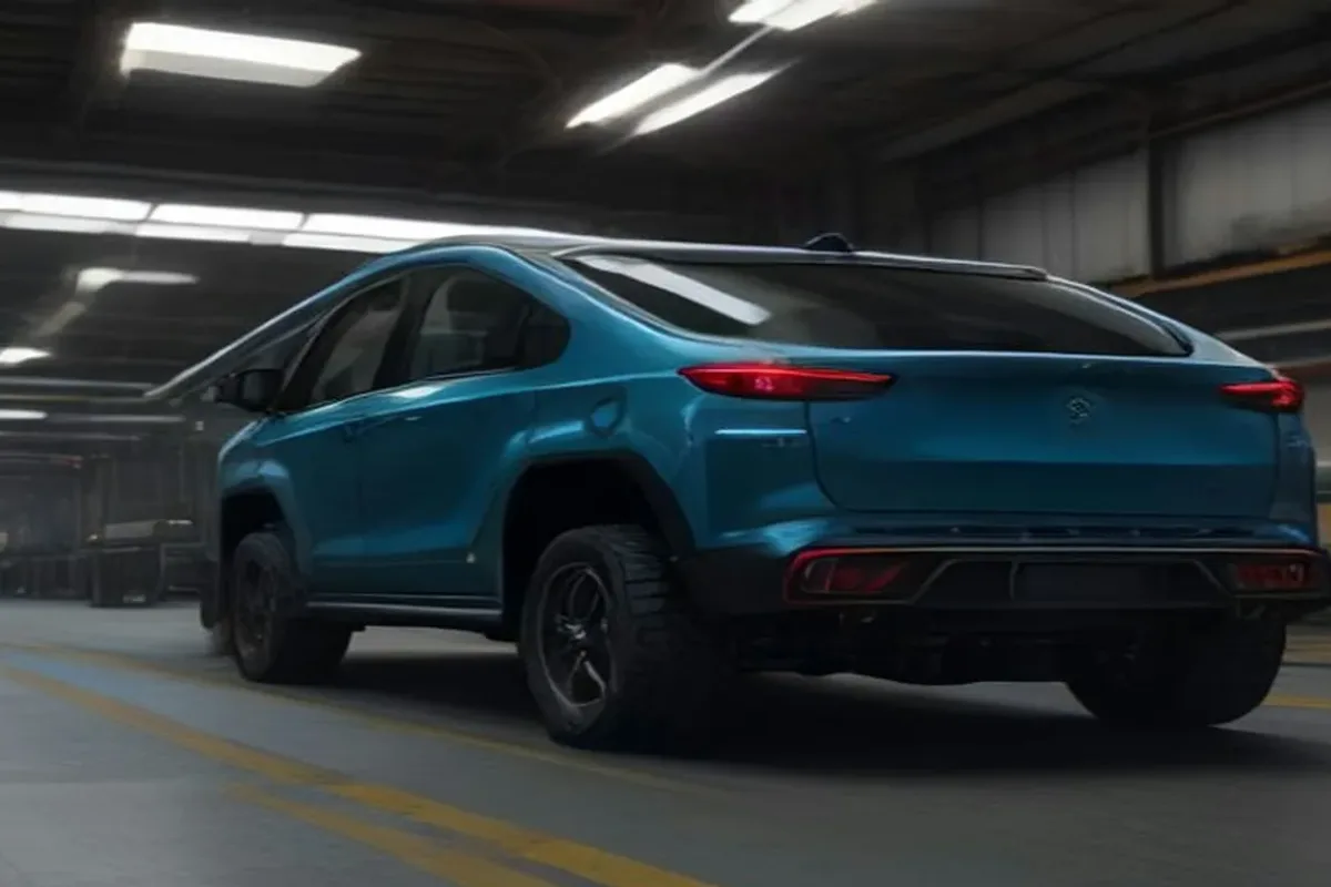 Blue electric SUV parked outside a modern building