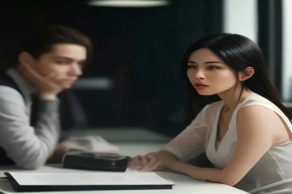Salesperson explaining a contract to a customer in a dealership