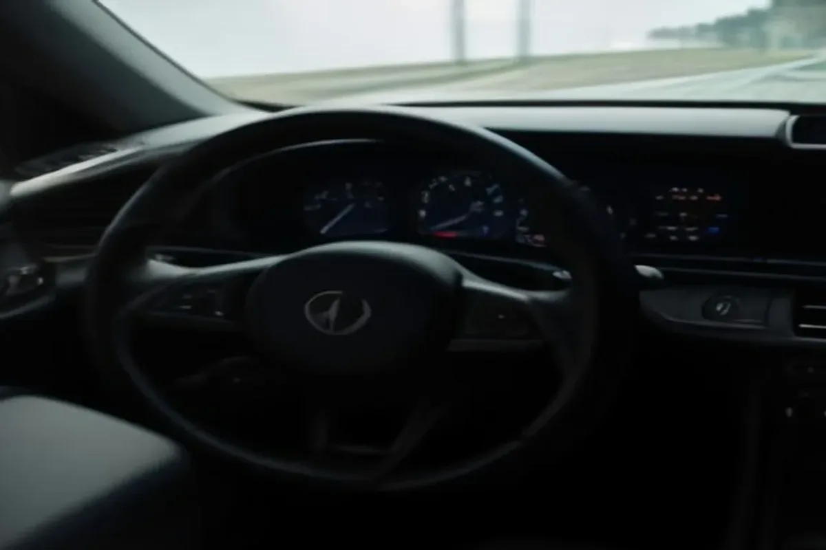 View of a modern digital instrument cluster and steering wheel