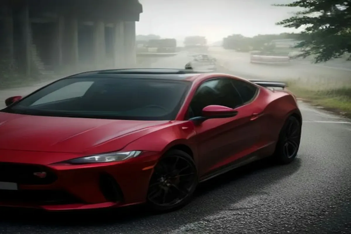 Red sports car on a rural road