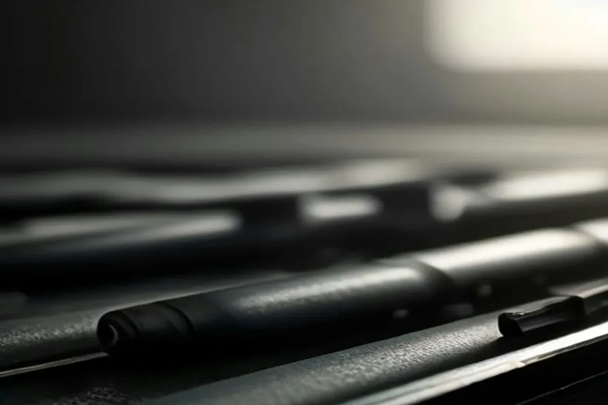 Close-up of battery cells arranged on a testing bench